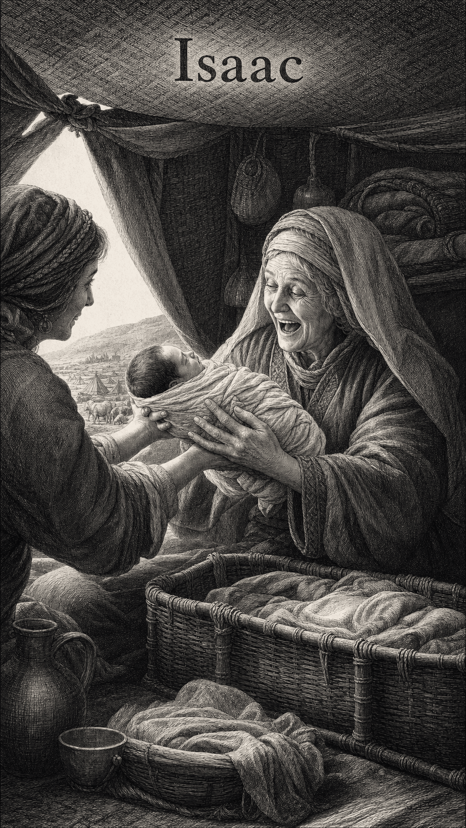 Illustration gravée du prénom Isaac