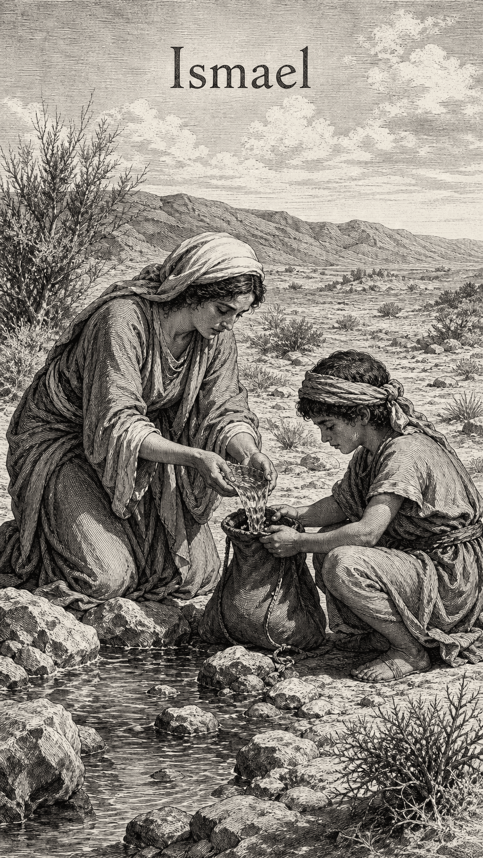 Illustration gravée du prénom Ismael