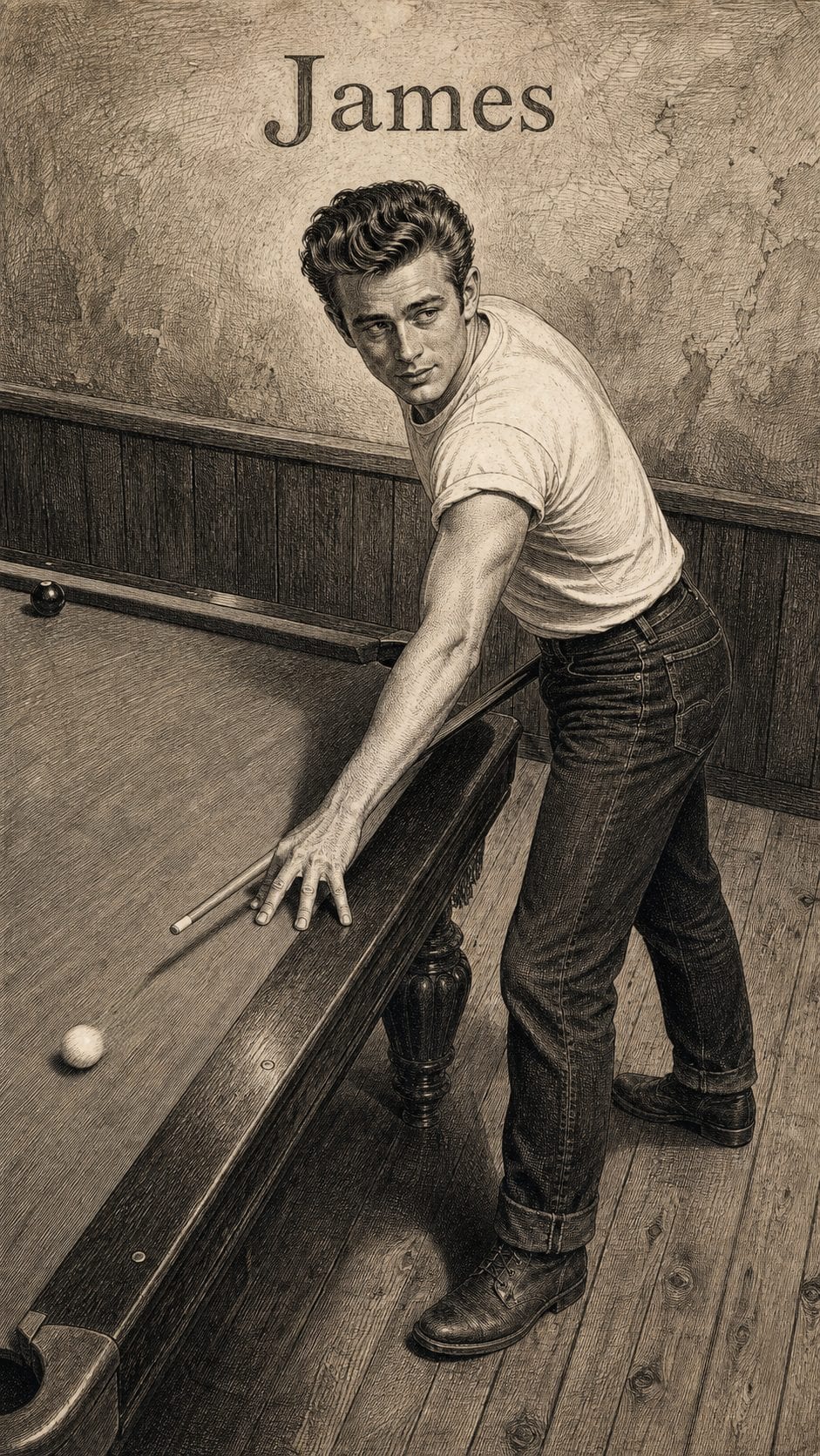 Illustration gravée du prénom James