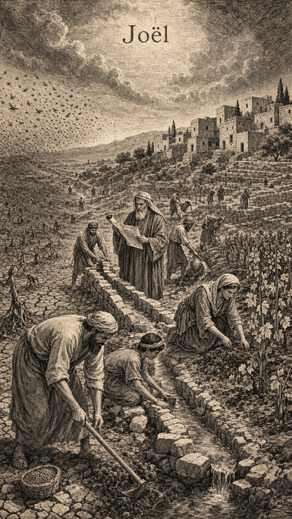 Illustration gravée du prénom Joël