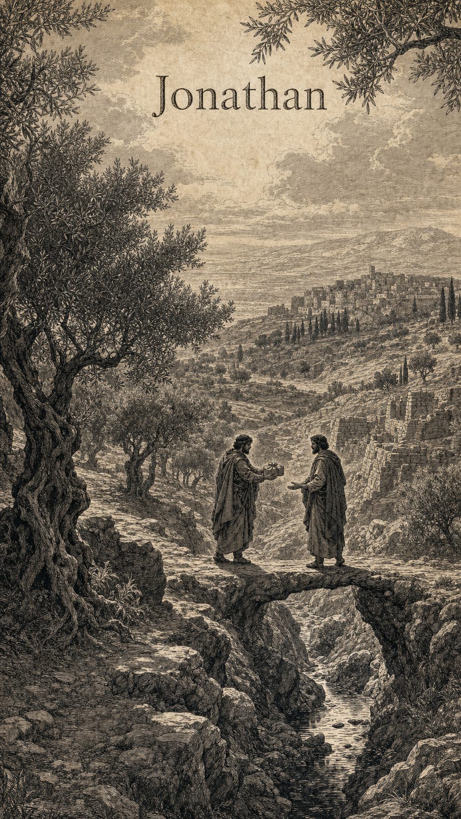 Illustration gravée du prénom Jonathan