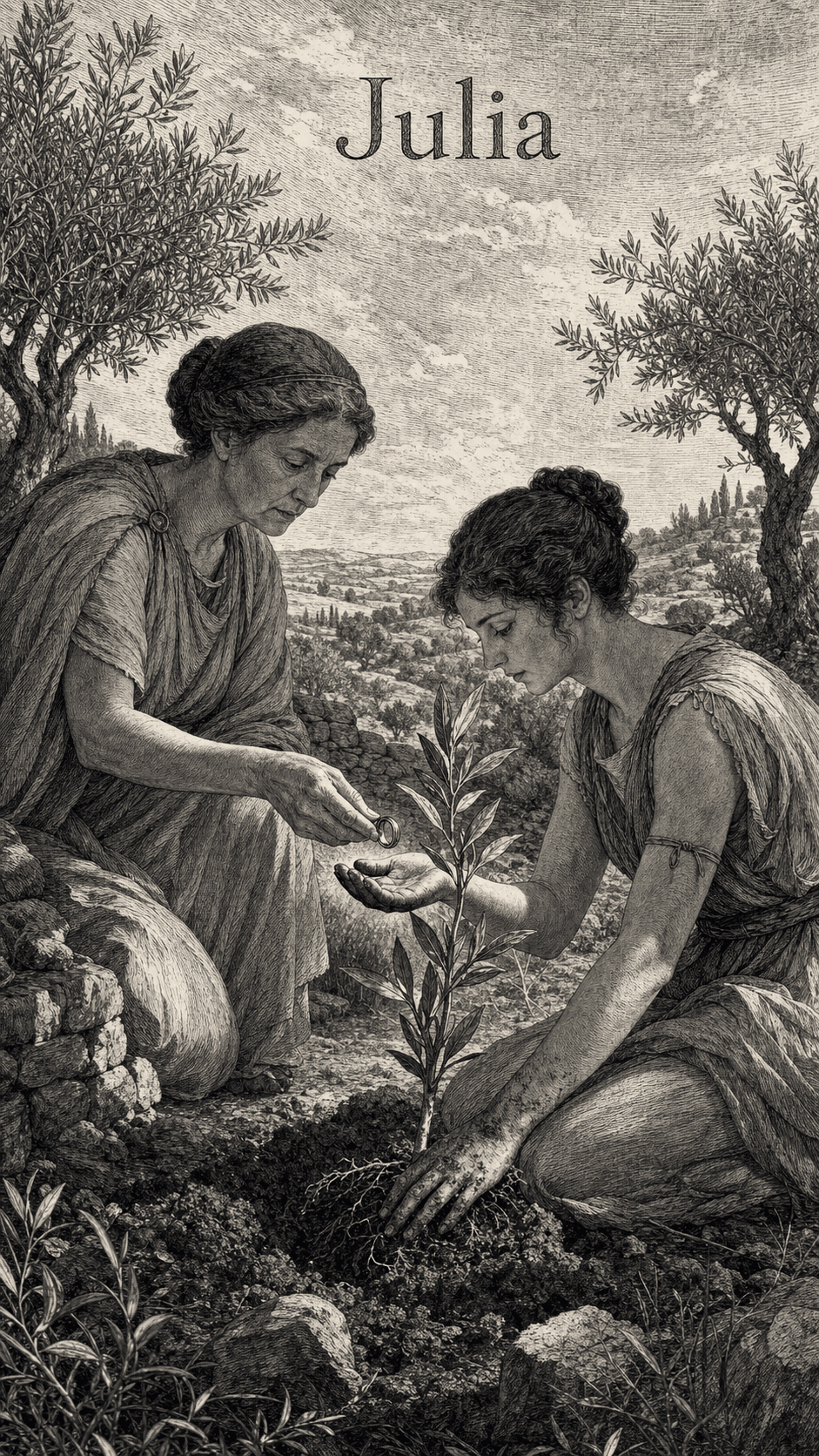 Illustration gravée du prénom Julia