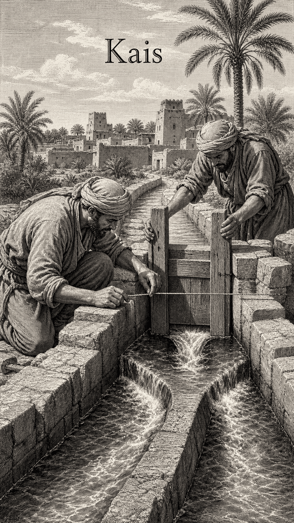 Illustration gravée du prénom Kais