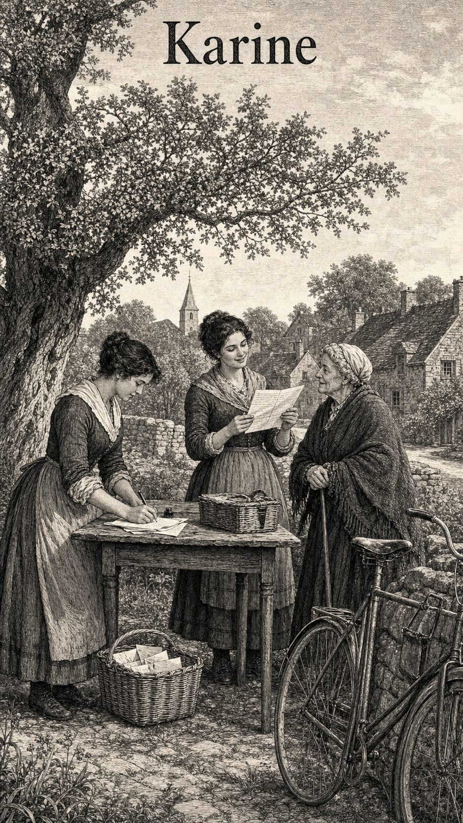 Illustration gravée du prénom Karine