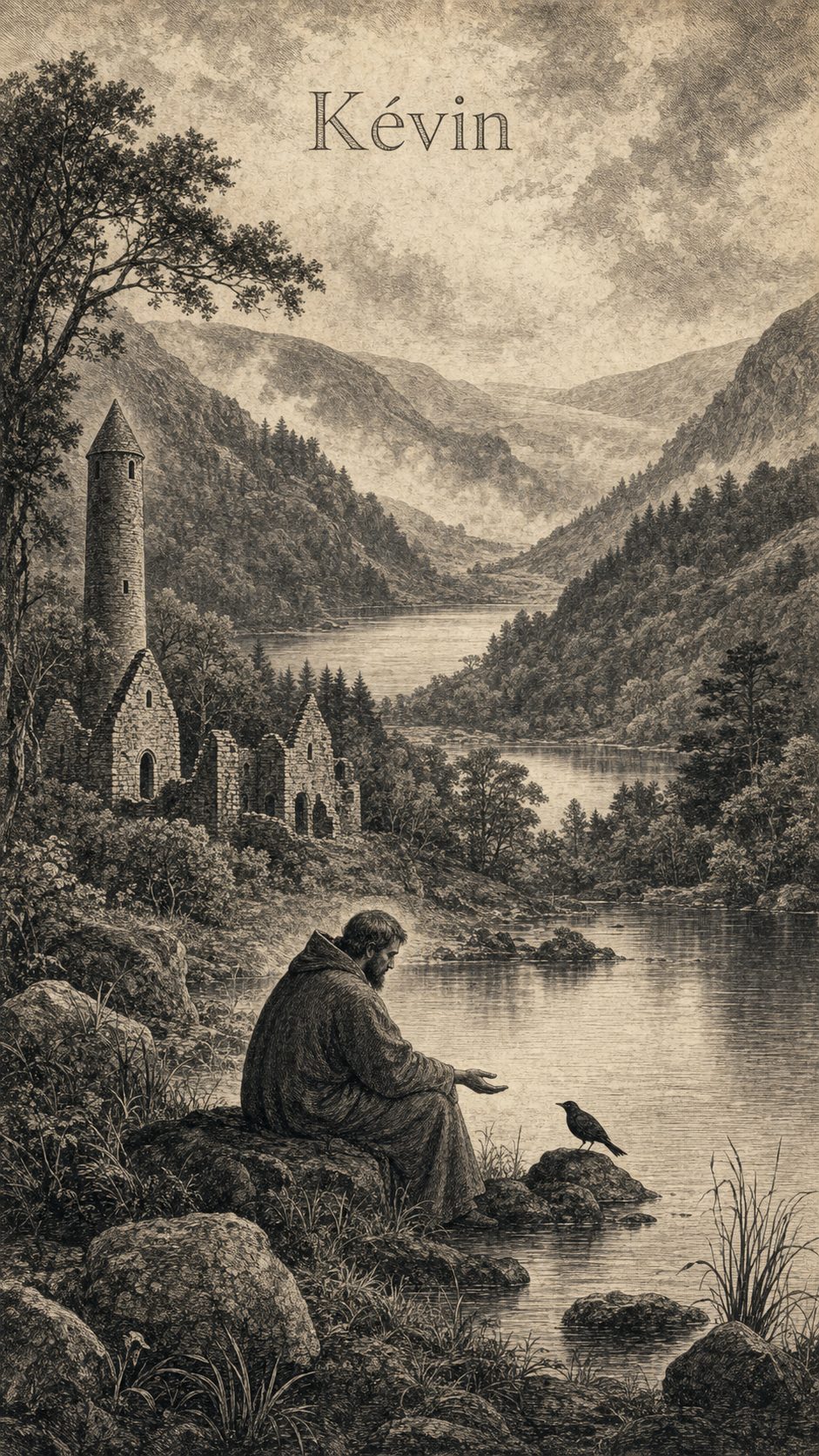 Illustration gravée du prénom Kévin