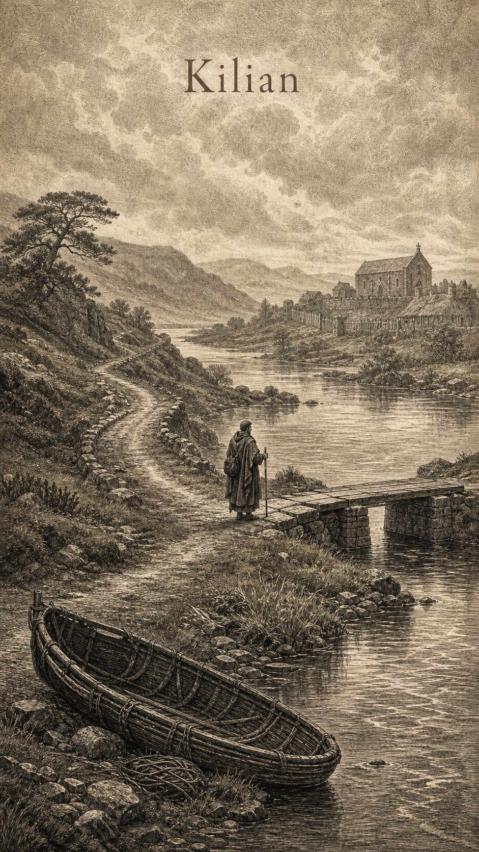 Illustration gravée du prénom Kilian