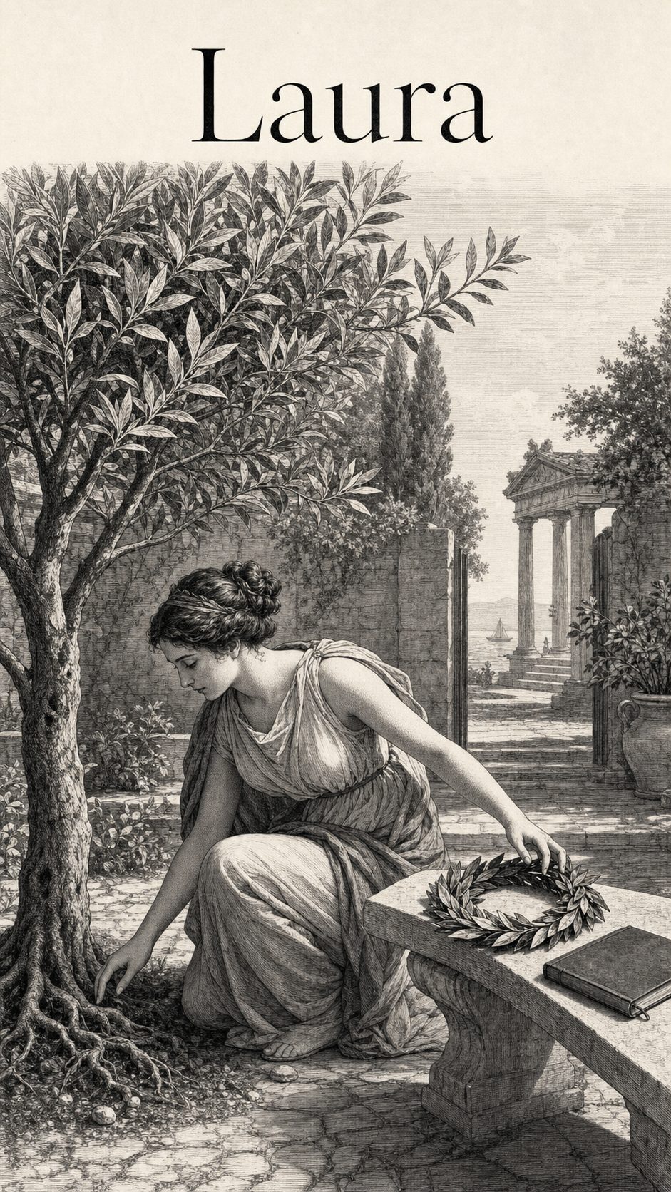 Illustration gravée du prénom Laura