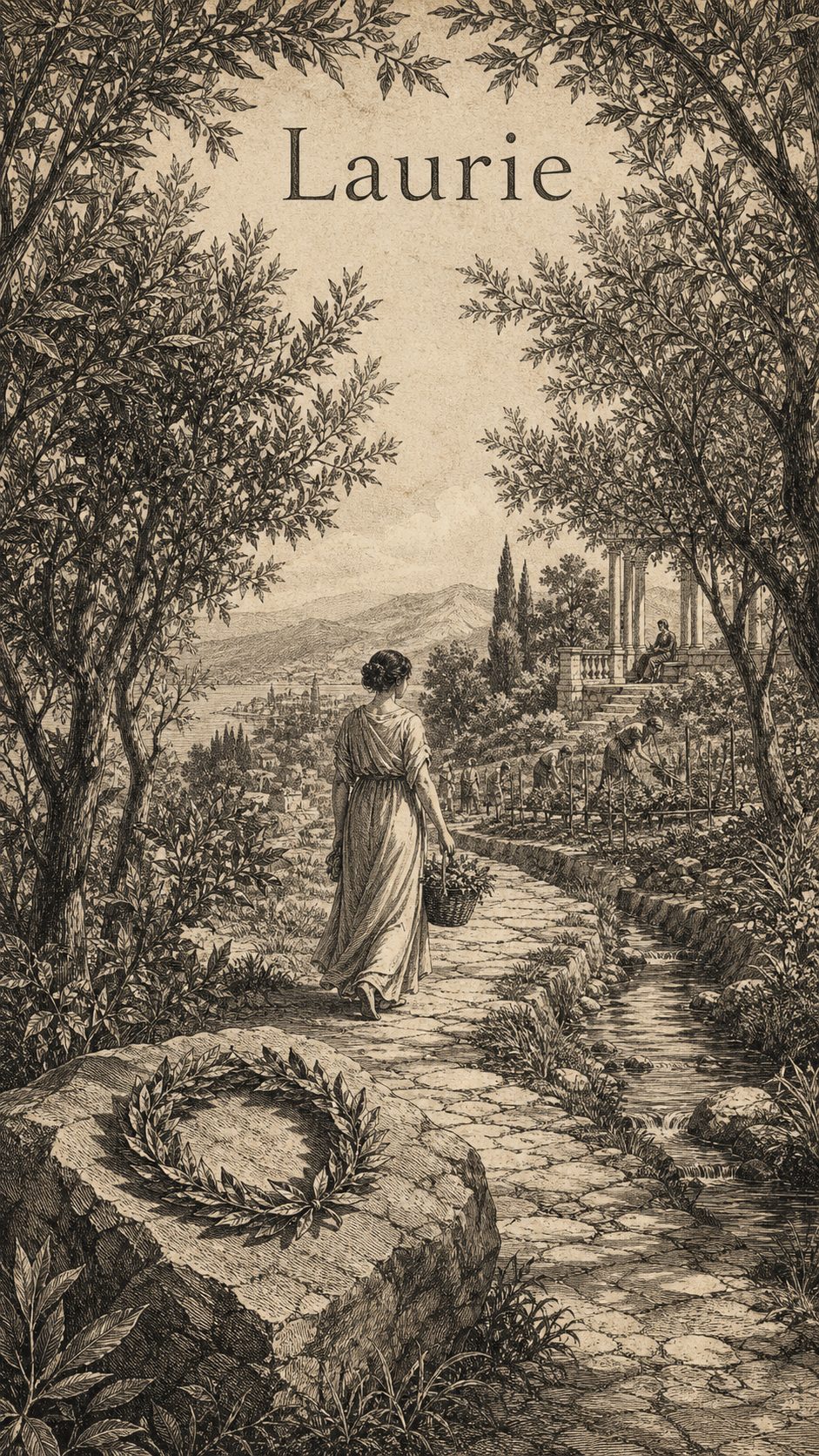 Illustration gravée du prénom Laurie
