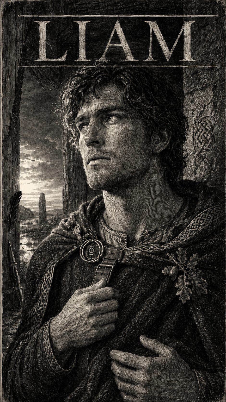 Illustration gravée du prénom Liam