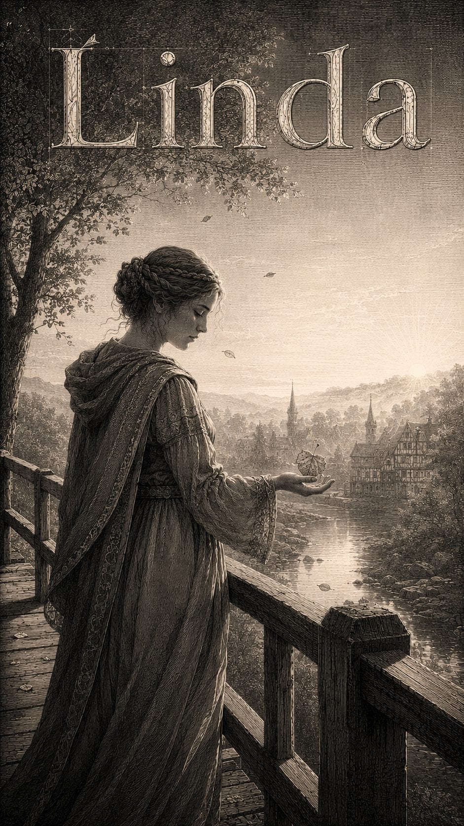 Illustration gravée du prénom Linda