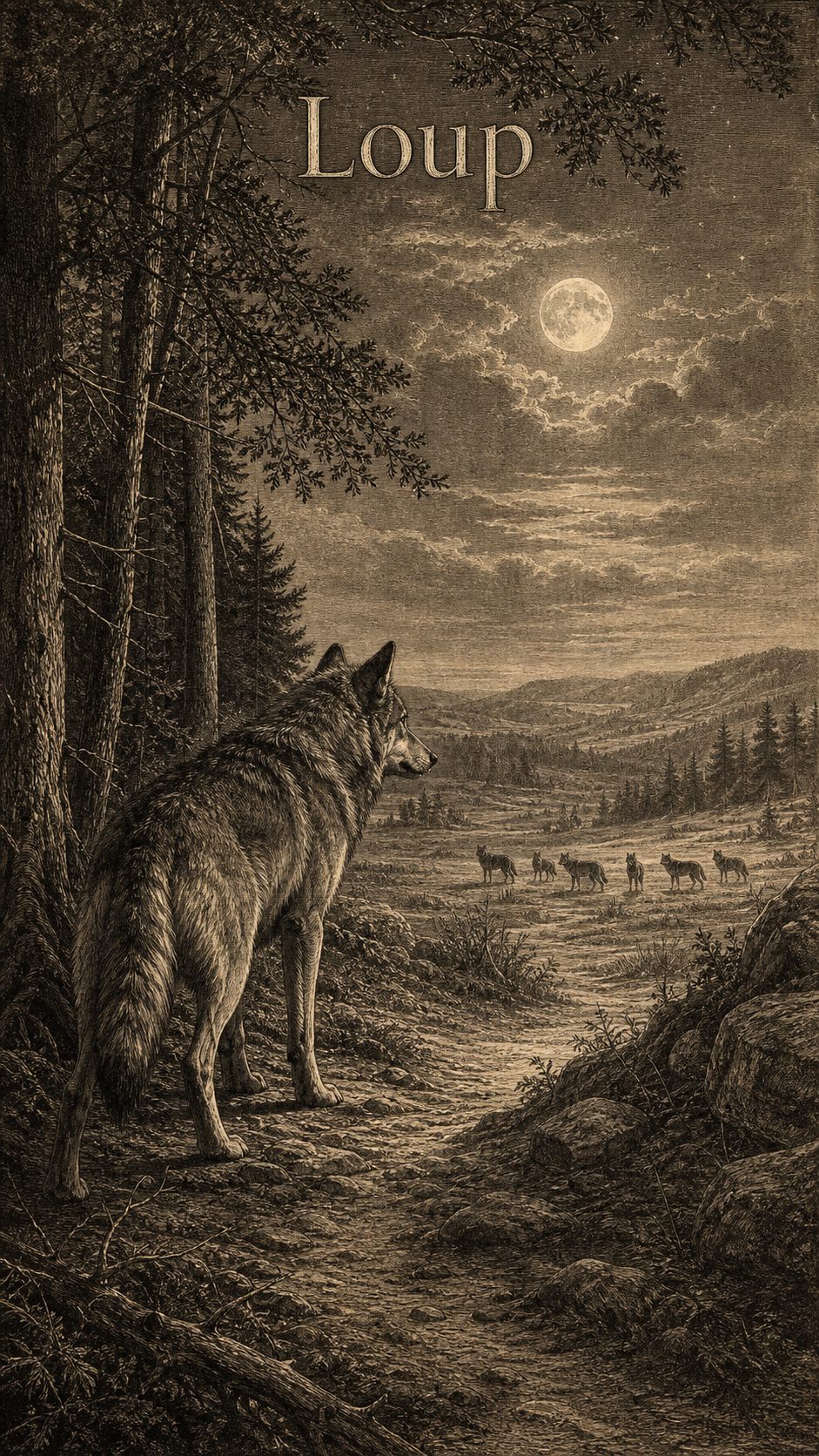 Illustration gravée du prénom Loup