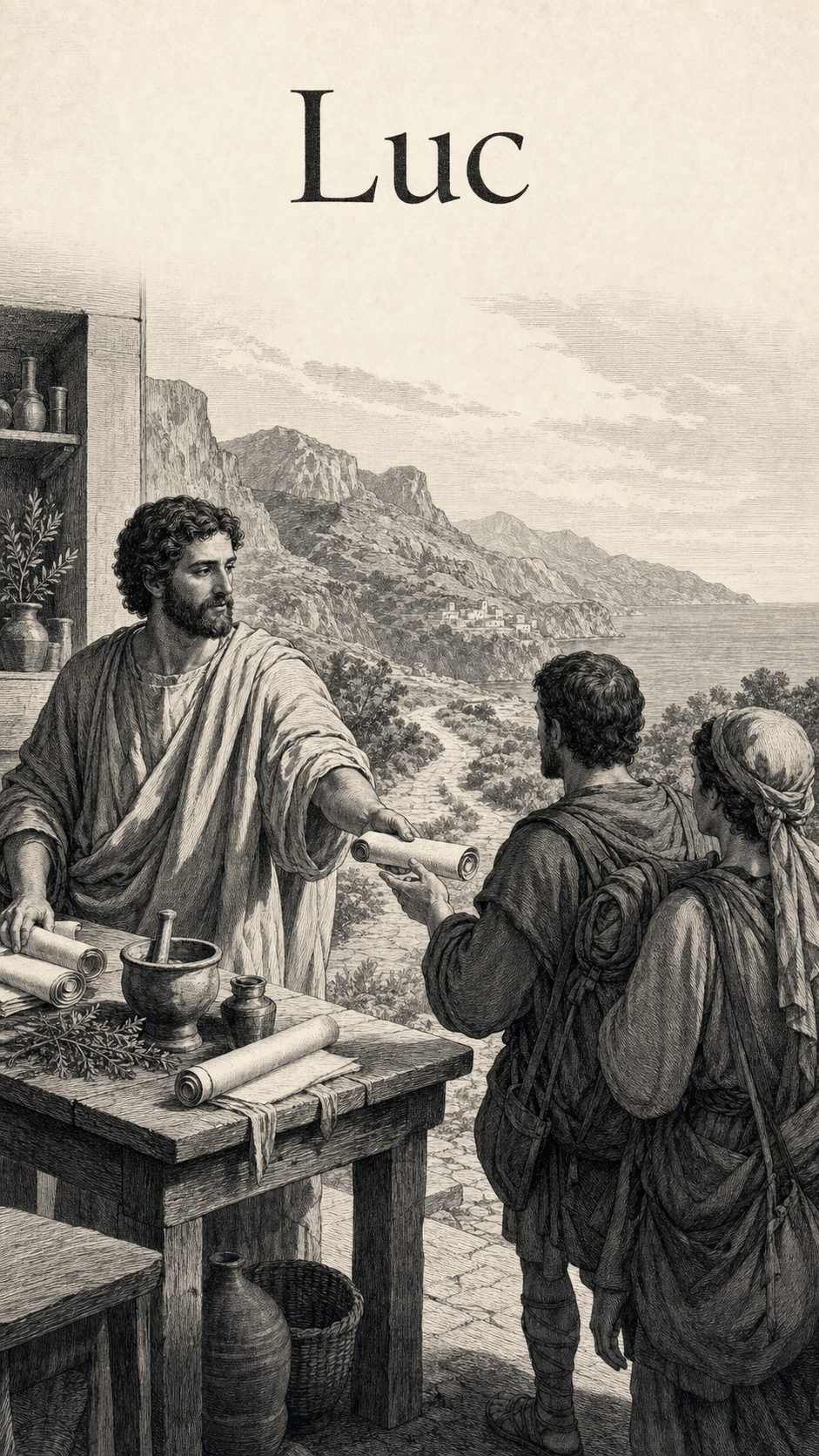 Illustration gravée du prénom Luc