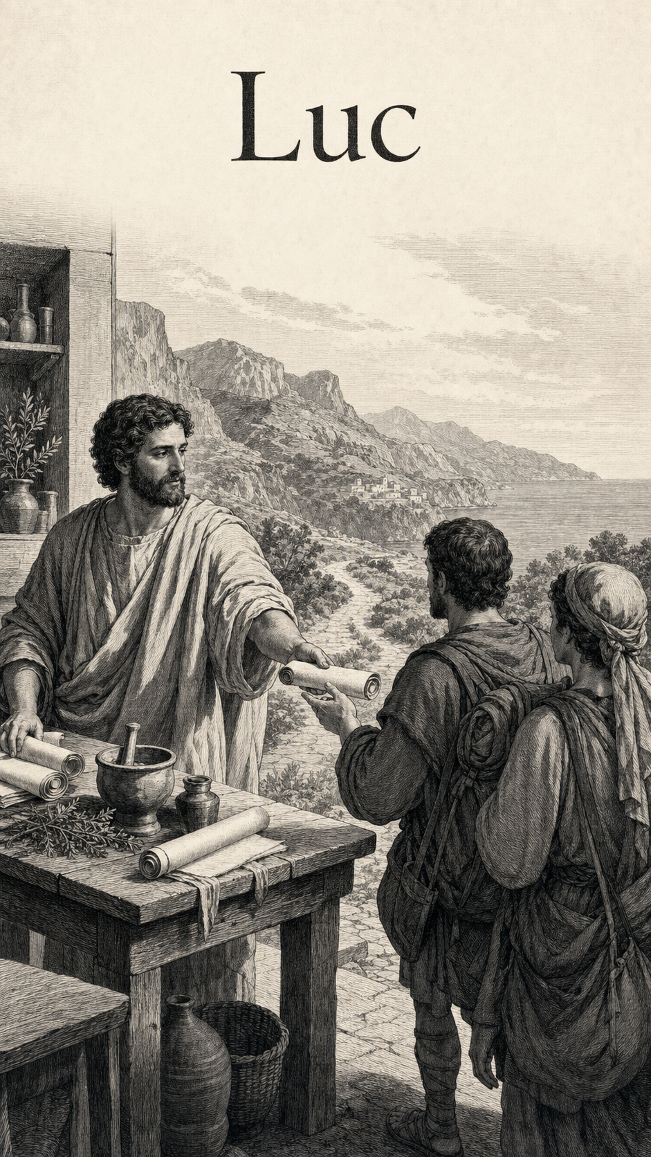 Illustration gravée du prénom Luc