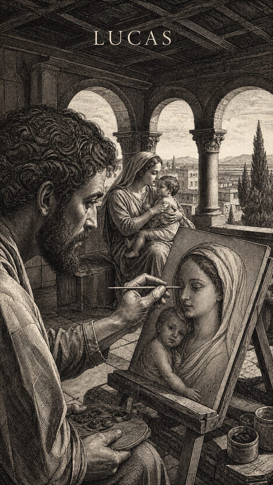 Illustration gravée du prénom Lucas