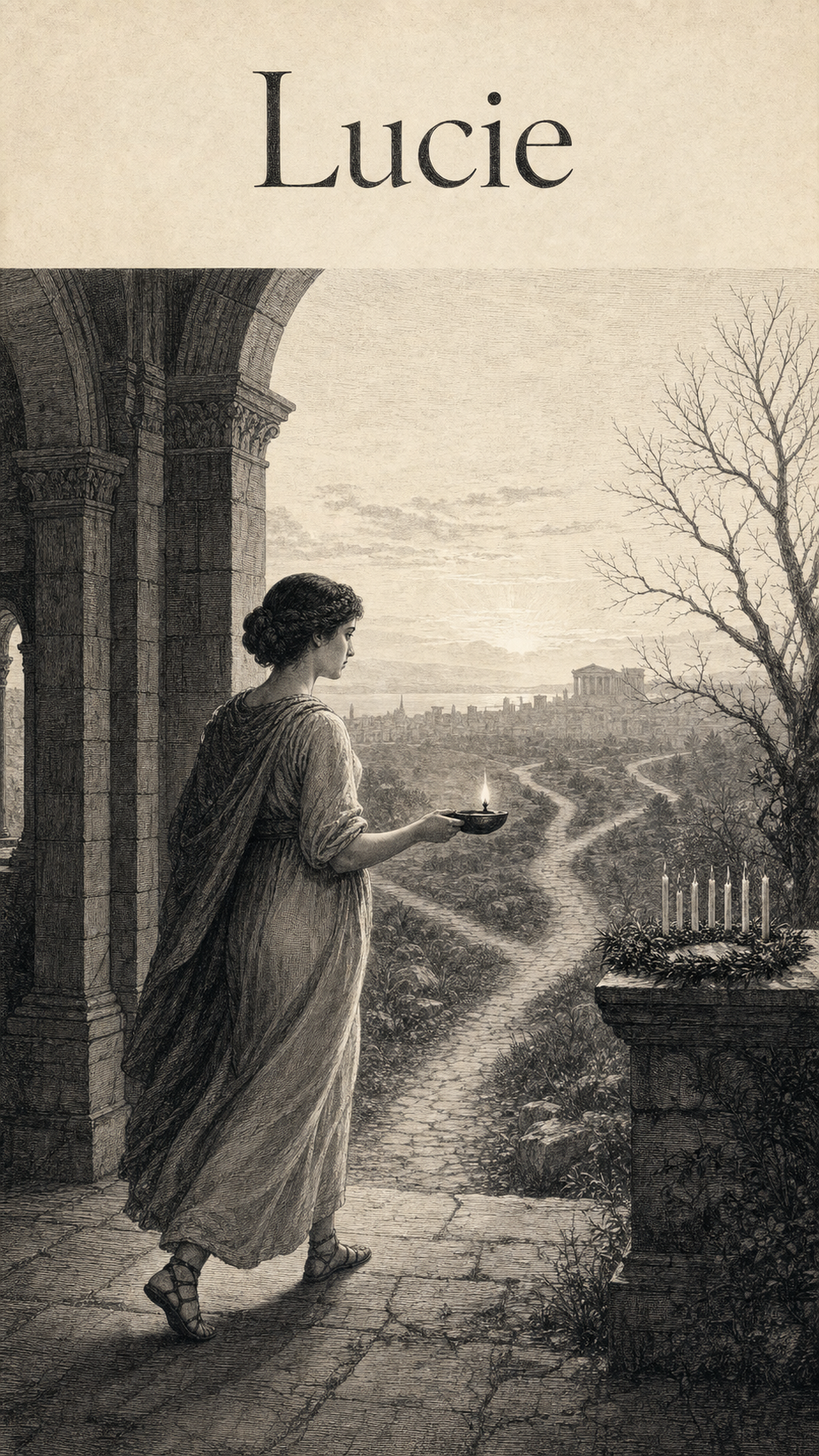 Illustration gravée du prénom Lucie