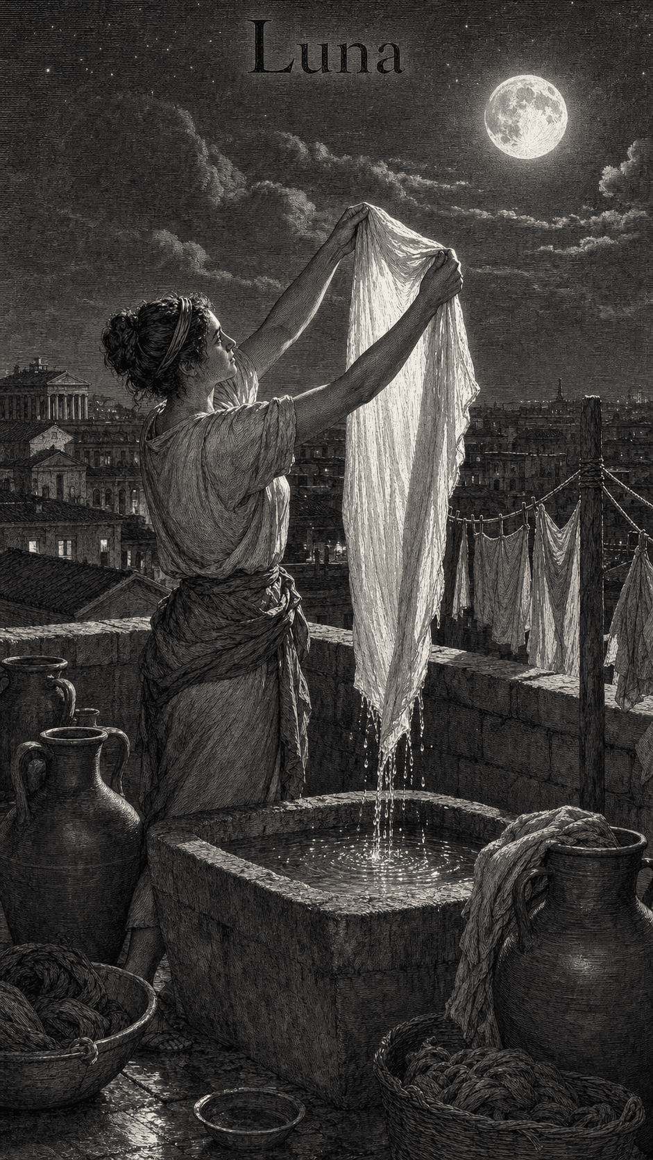 Illustration gravée du prénom Luna