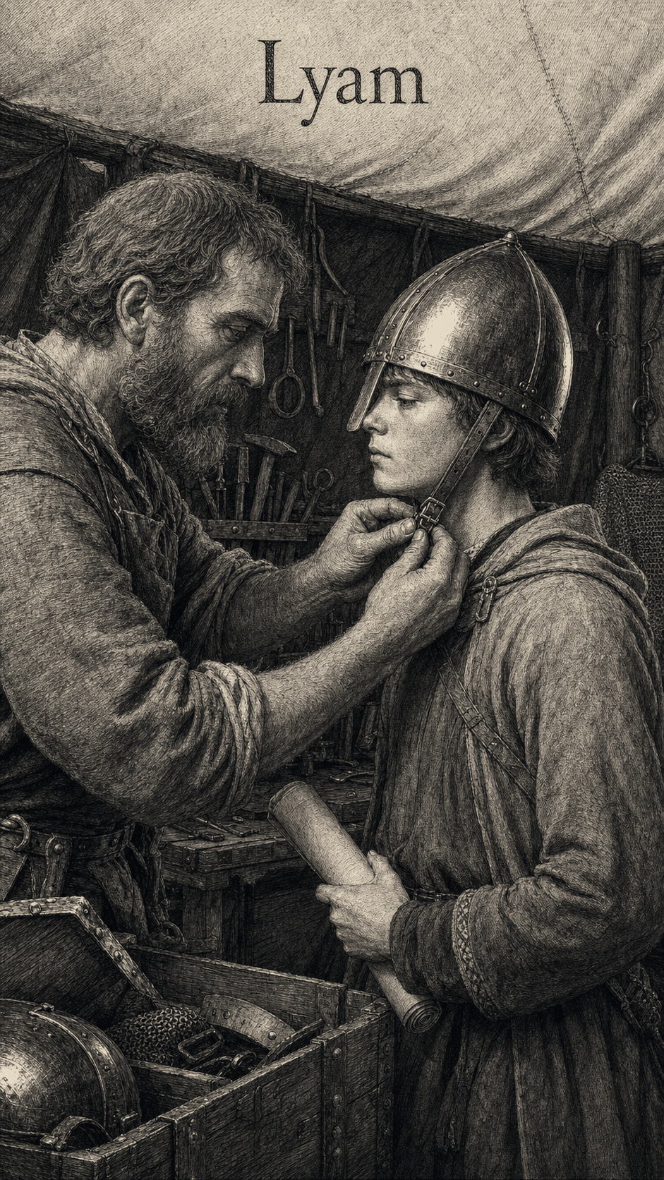 Illustration gravée du prénom Lyam