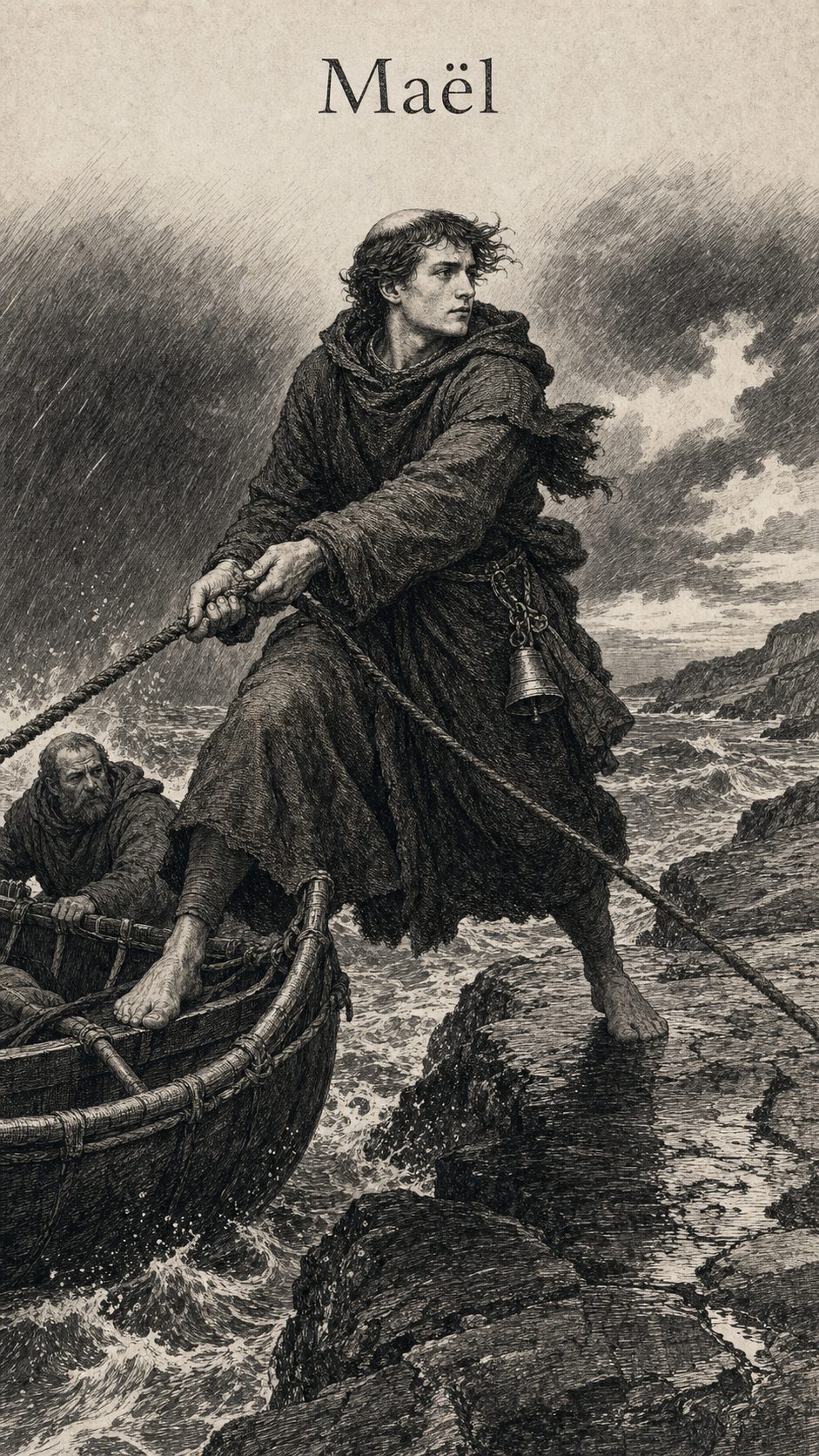 Illustration gravée du prénom Maël
