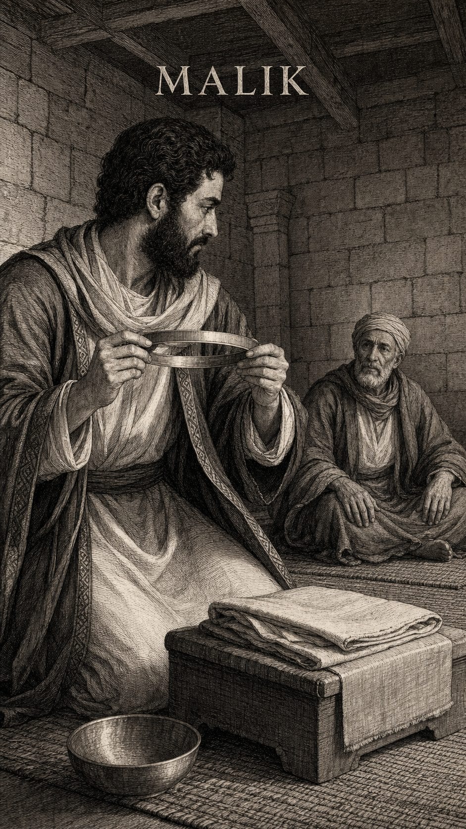 Illustration gravée du prénom Malik