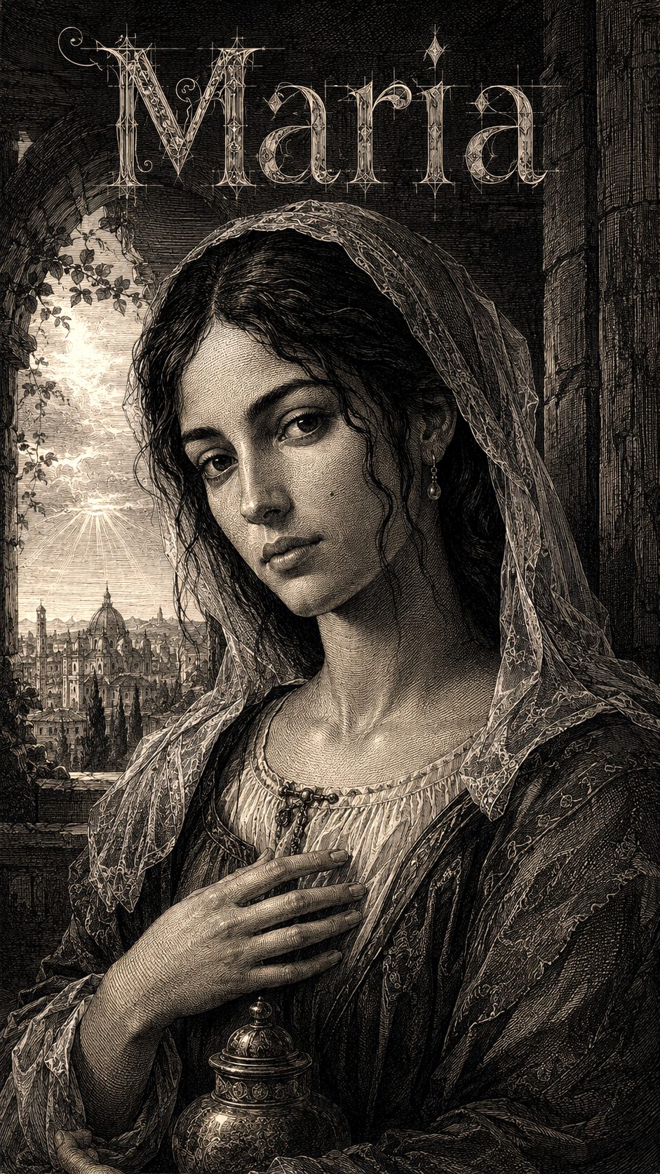 Illustration gravée du prénom Maria
