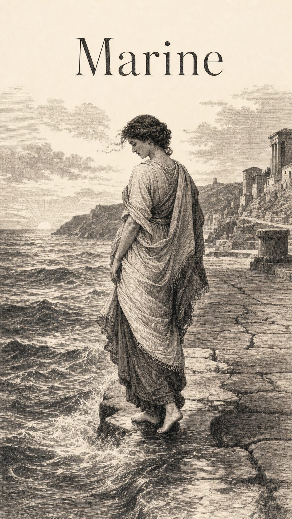 Illustration gravée du prénom Marine