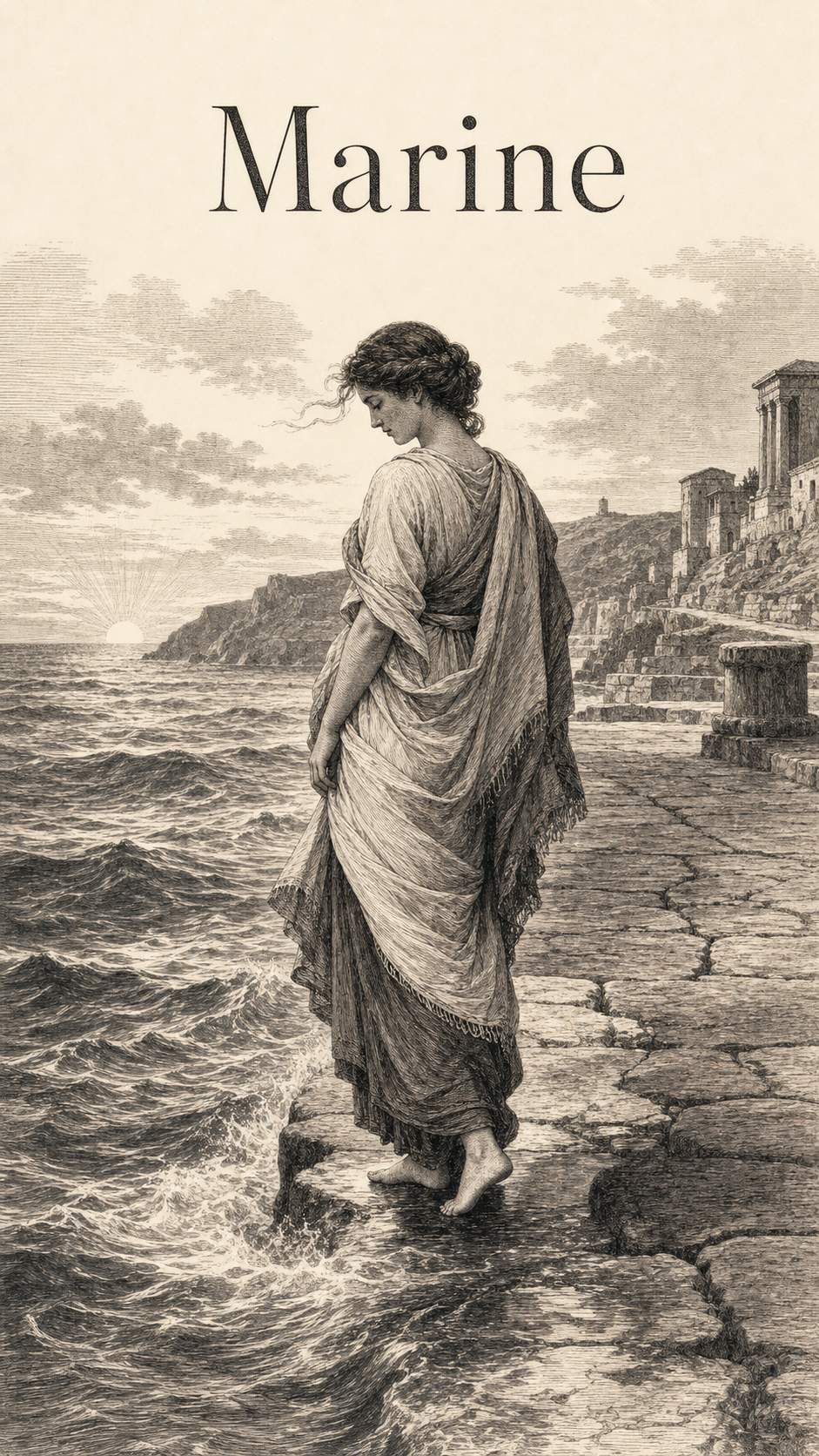 Illustration gravée du prénom Marine