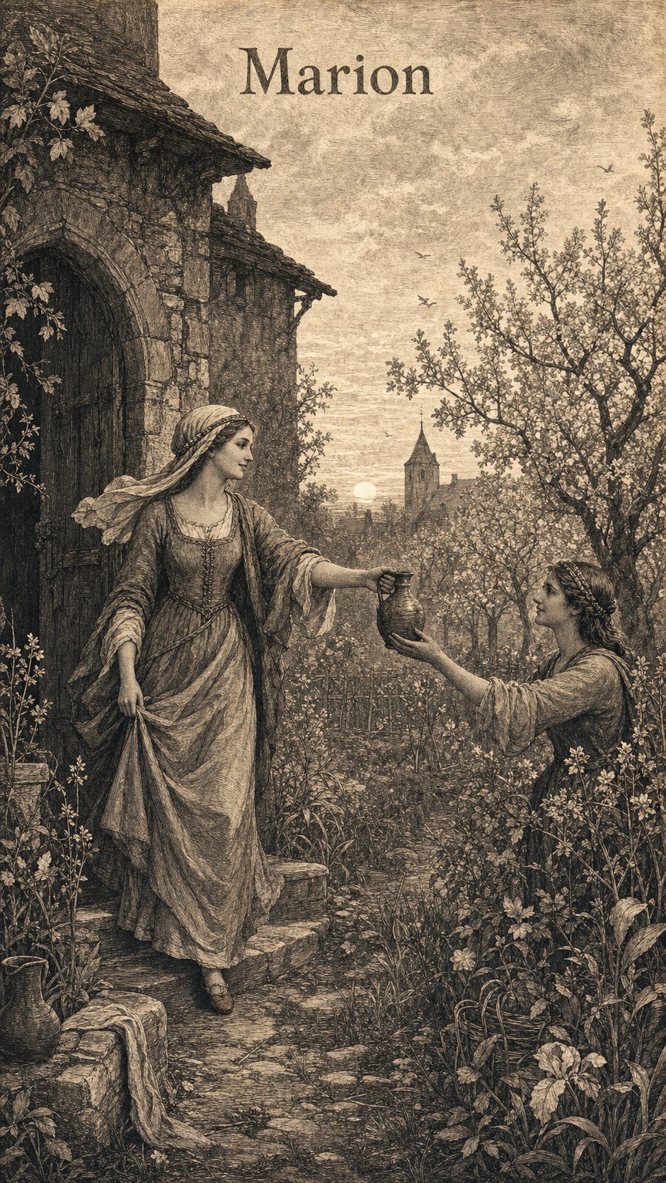 Illustration gravée du prénom Marion