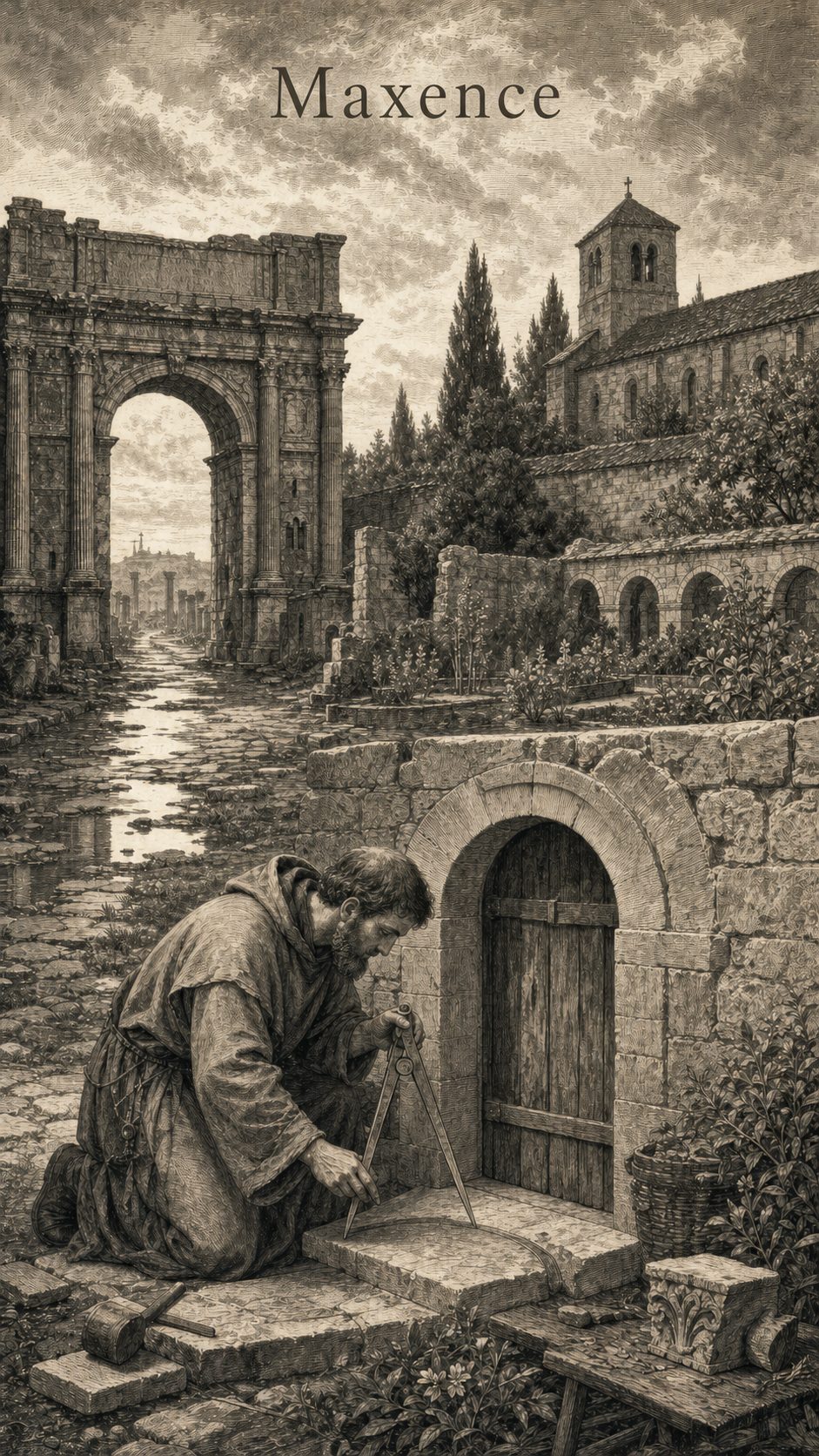 Illustration gravée du prénom Maxence