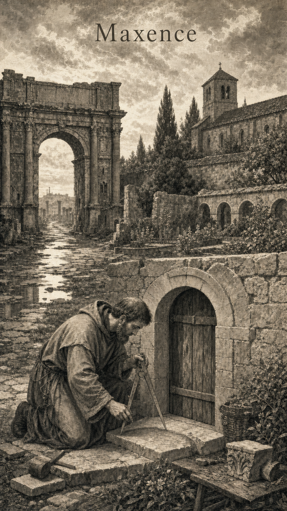 Illustration gravée du prénom Maxence