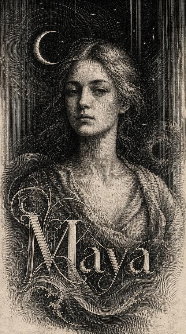 Illustration gravée du prénom Maya
