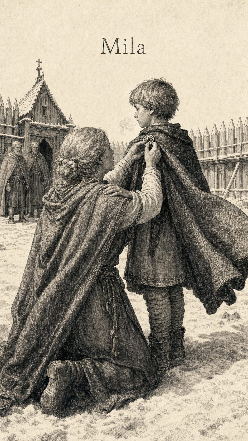 Illustration gravée du prénom Mila