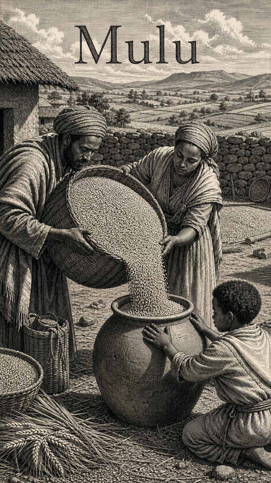 Illustration gravée du prénom Mulu