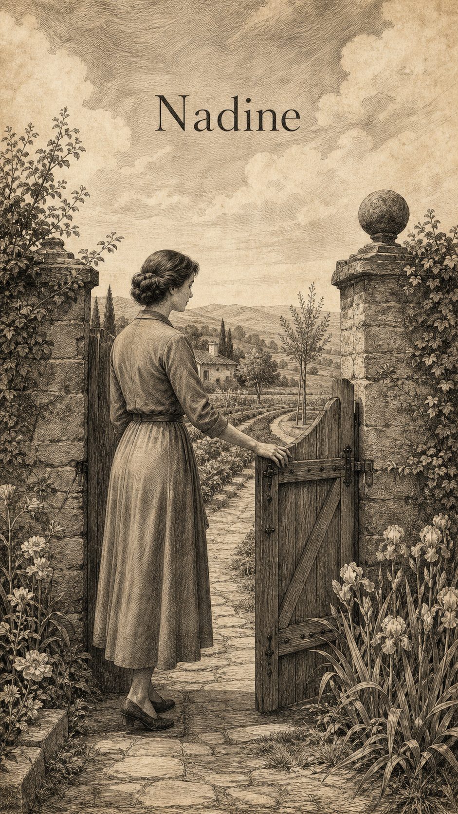 Illustration gravée du prénom Nadine