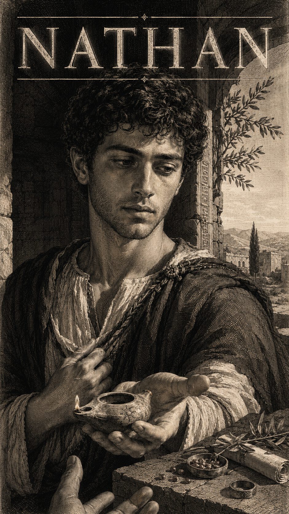 Illustration gravée du prénom Nathan