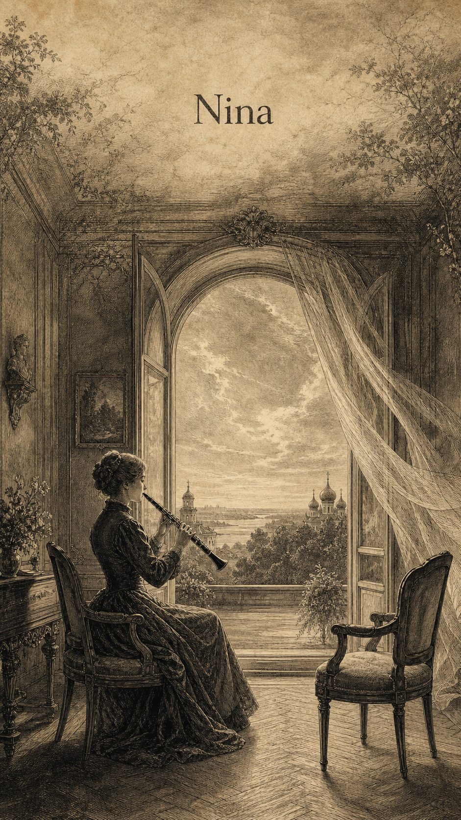 Illustration gravée du prénom Nina