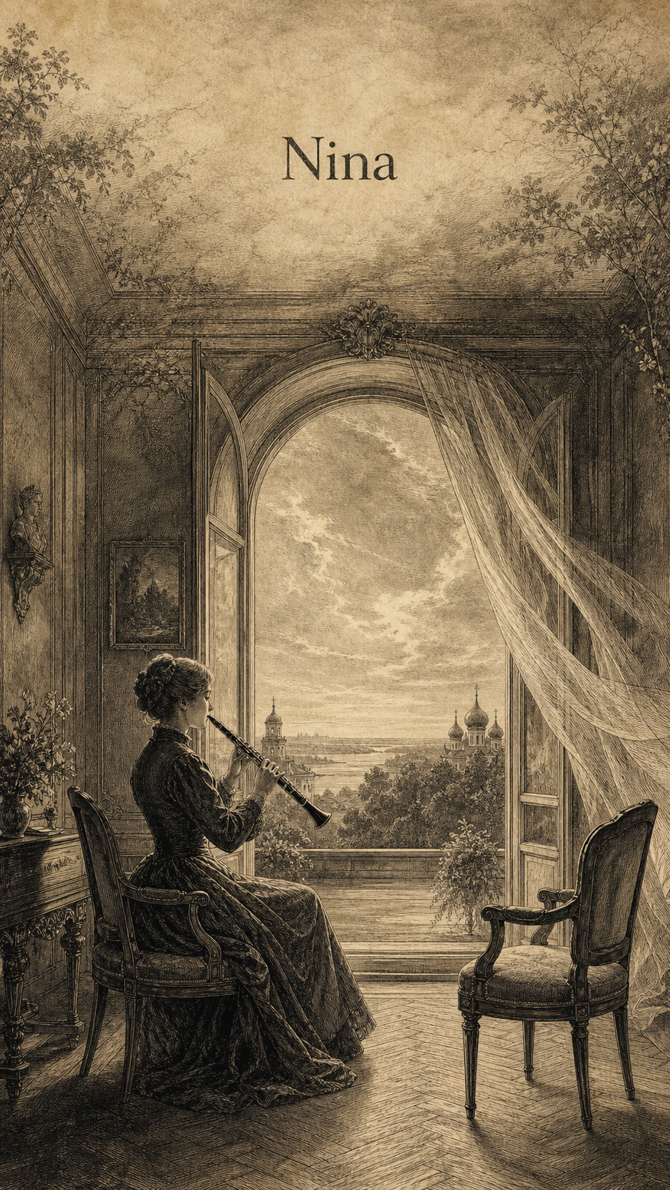 Illustration gravée du prénom Nina