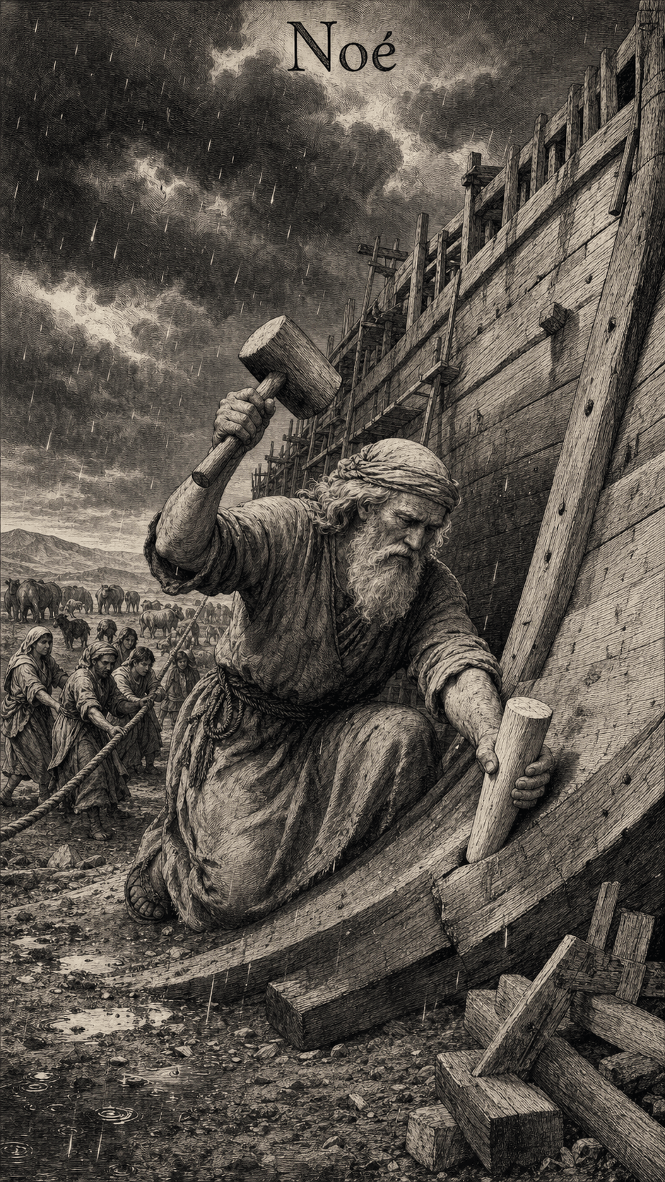 Illustration gravée du prénom Noé