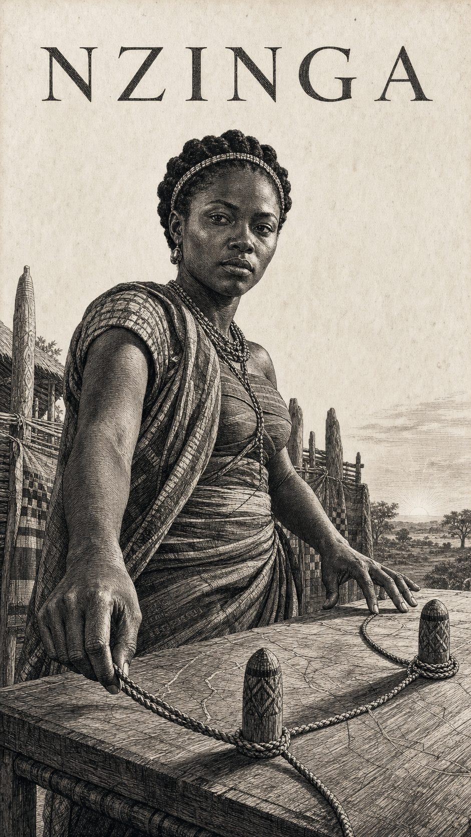 Illustration gravée du prénom Nzinga