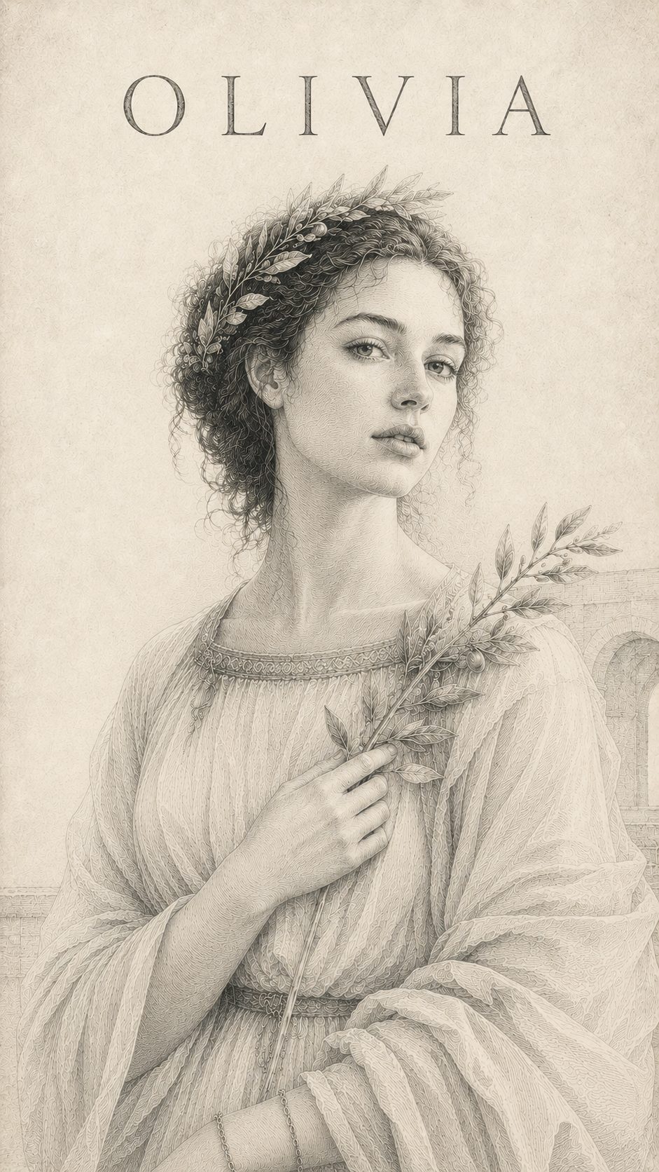 Illustration gravée du prénom Olivia