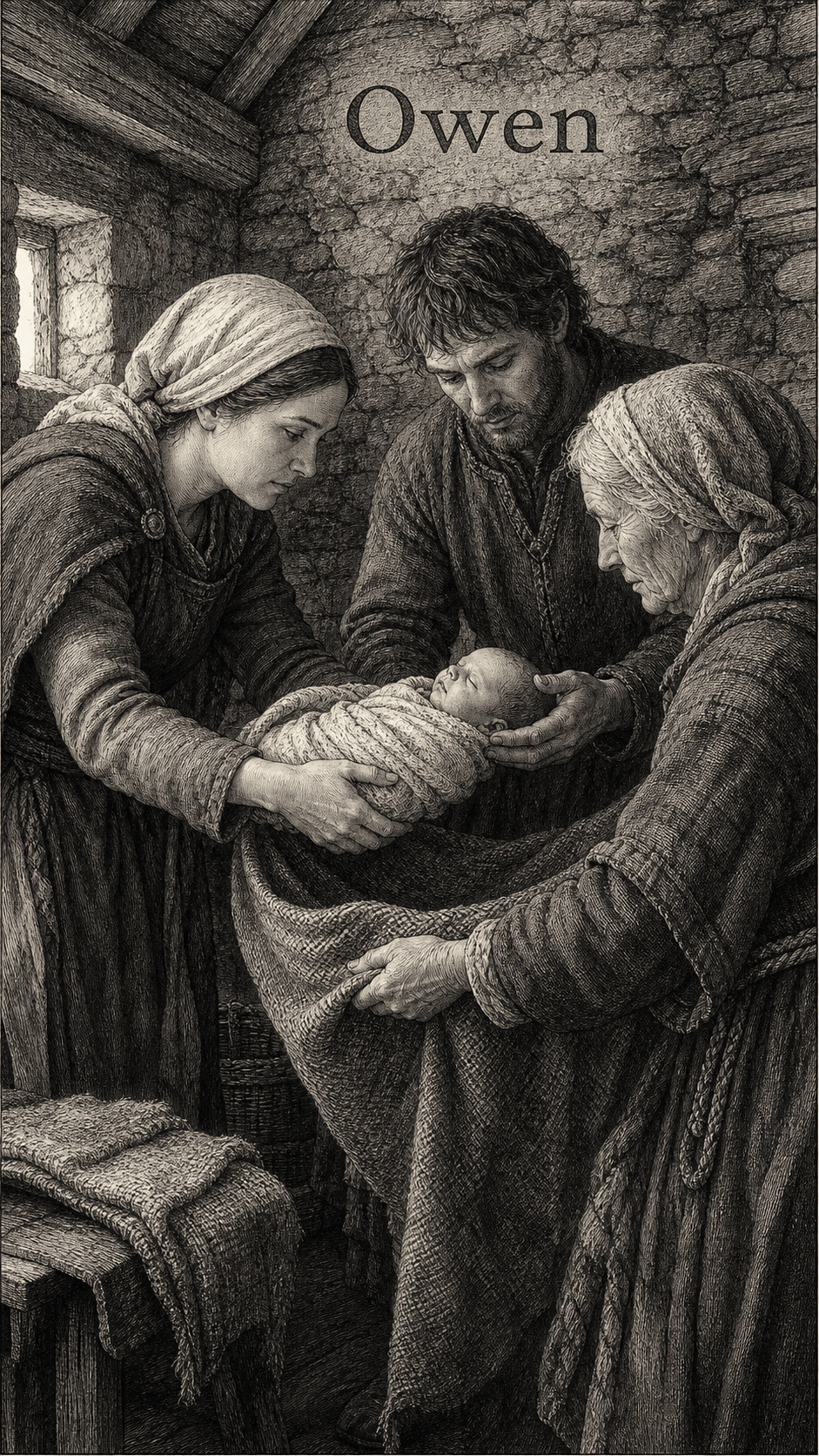 Illustration gravée du prénom Owen