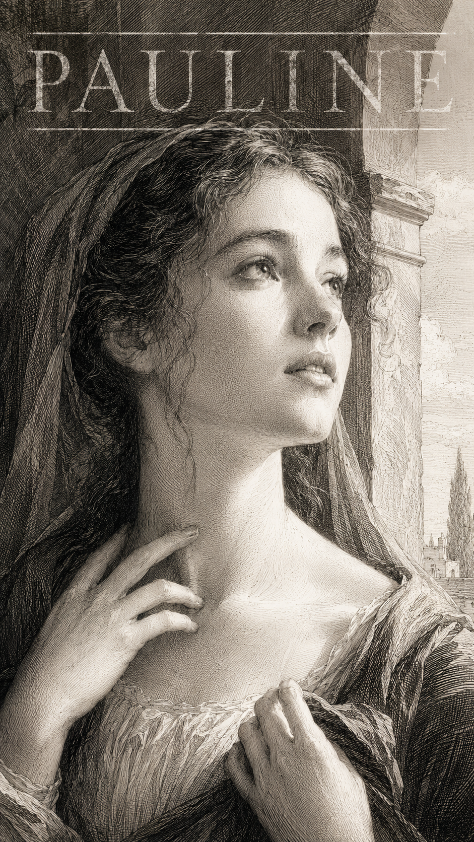 Signification du prénom Pauline — gravure : le regard levé sous le voile, entre la colonne et le ciel