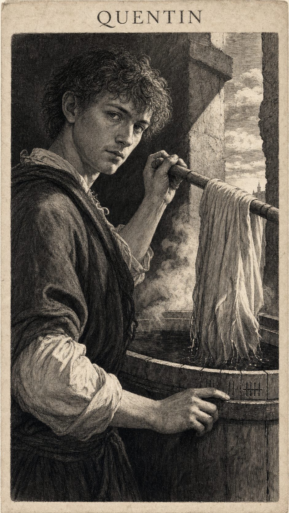Illustration gravée du prénom Quentin