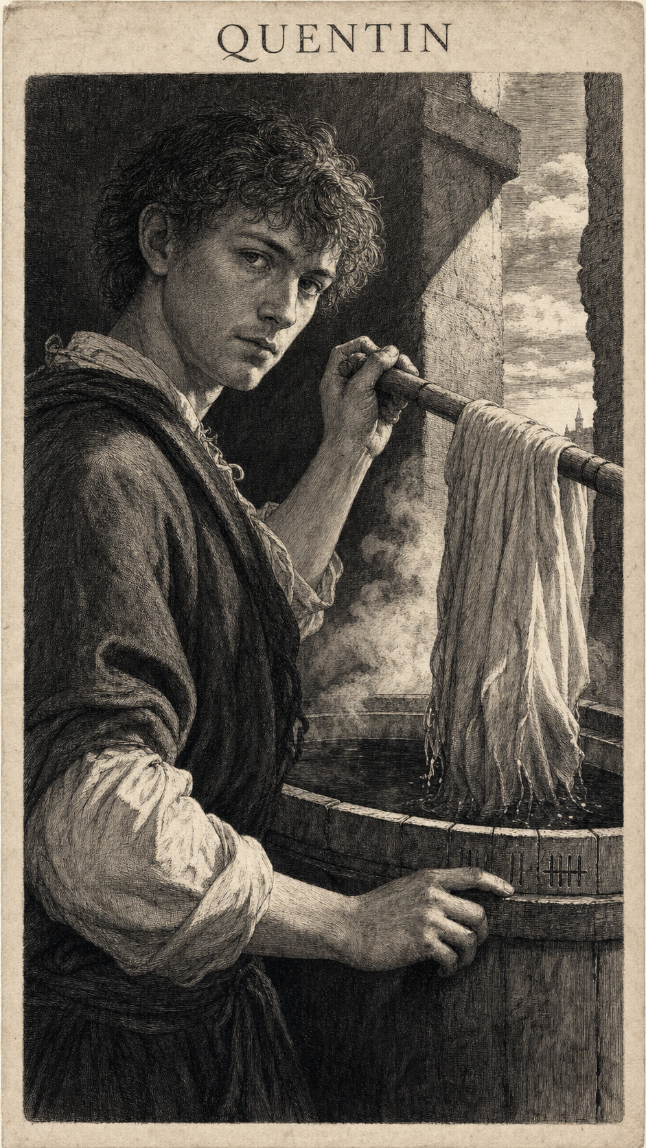 Illustration gravée du prénom Quentin