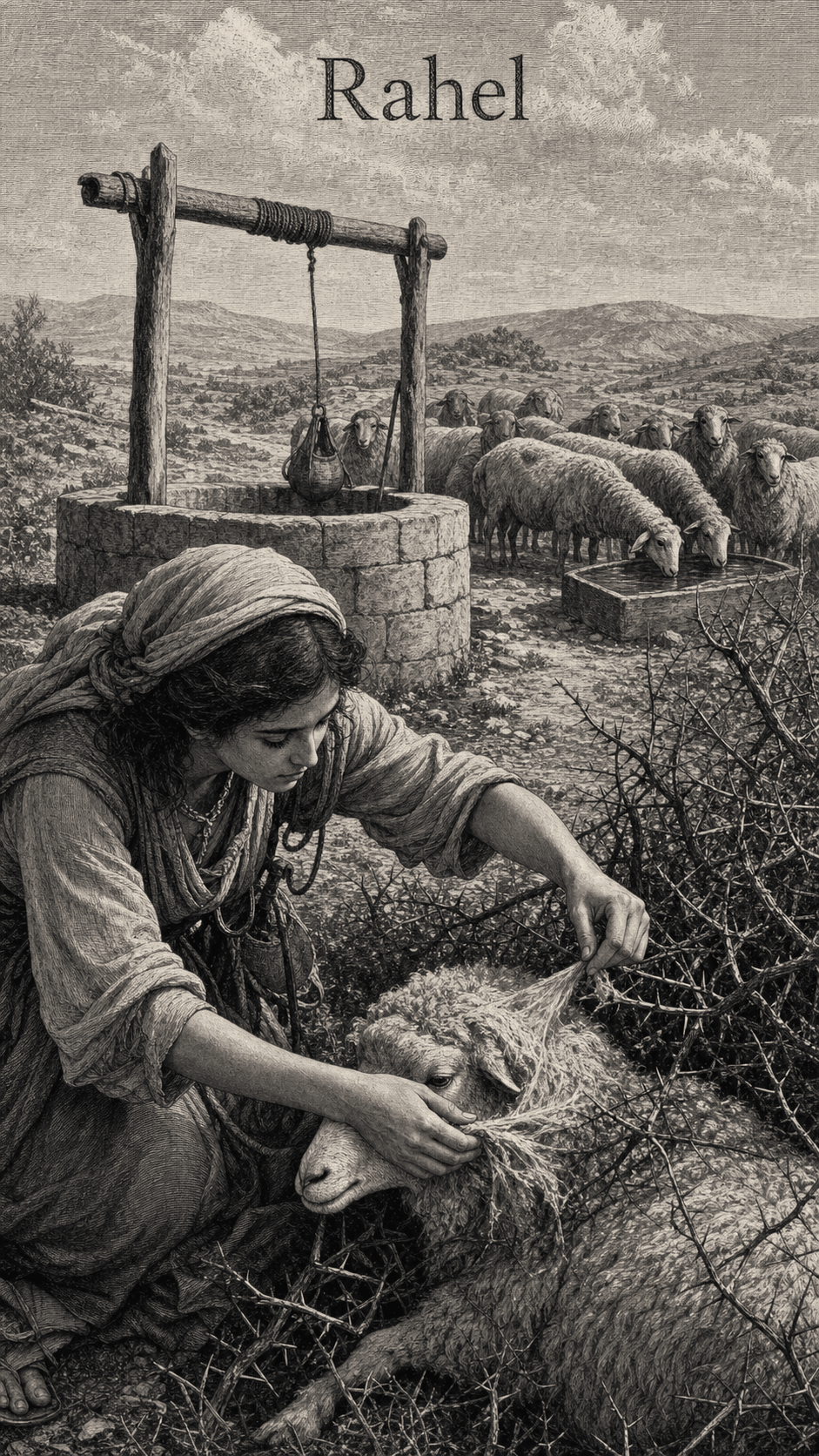 Illustration gravée du prénom Rahel