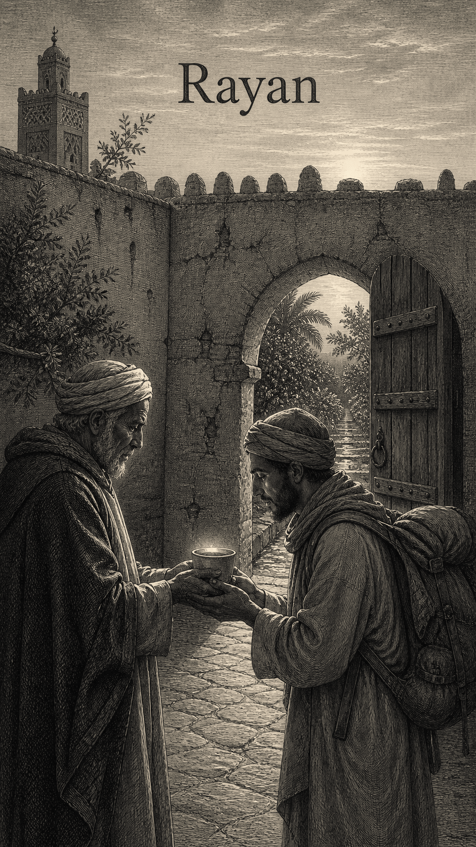 Illustration gravée du prénom Rayan