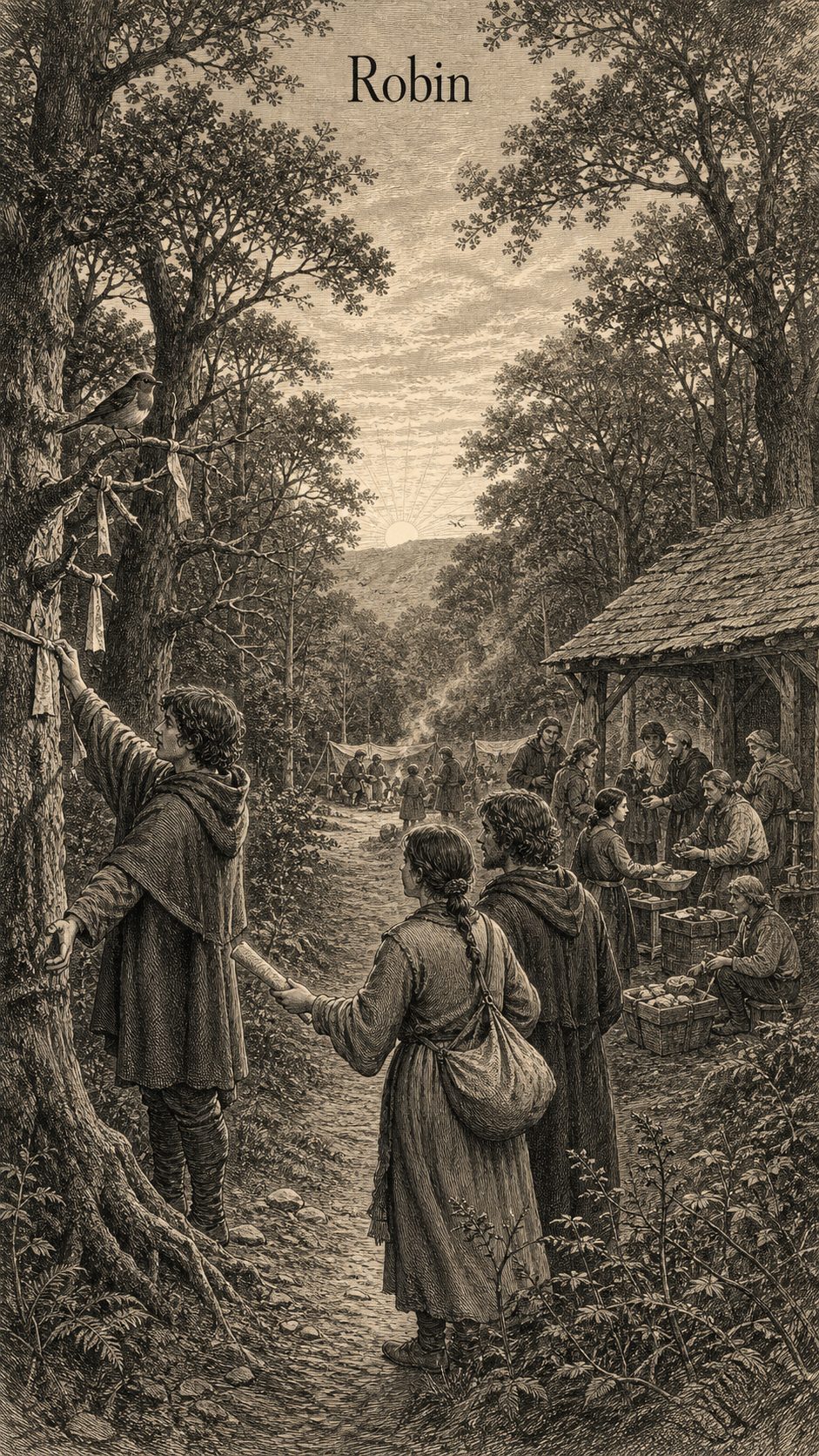 Illustration gravée du prénom Robin