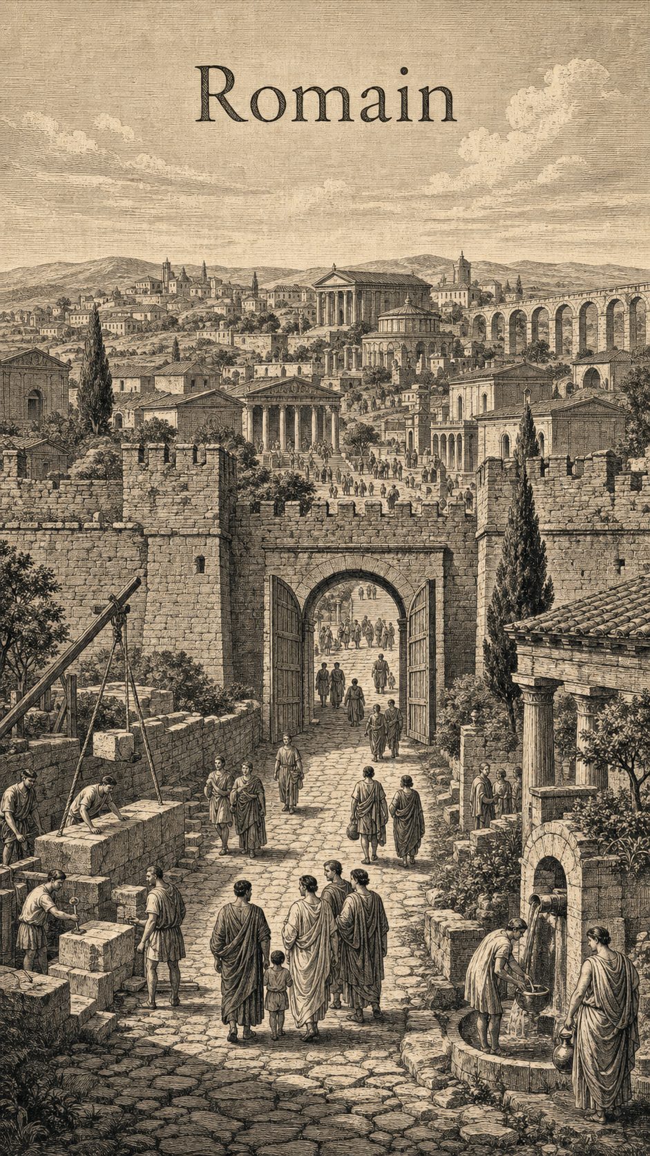 Illustration gravée du prénom Romain