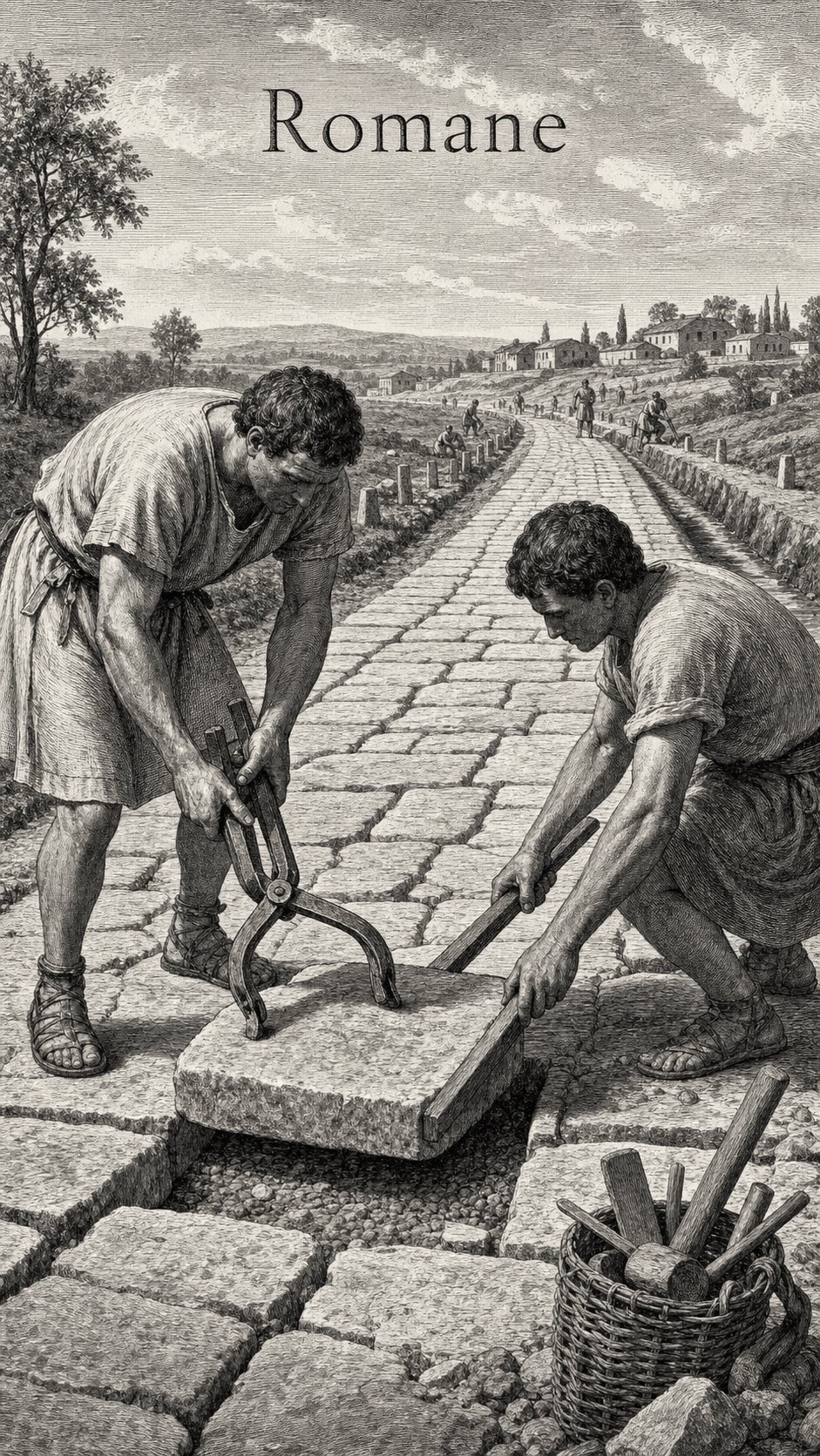 Illustration gravée du prénom Romane