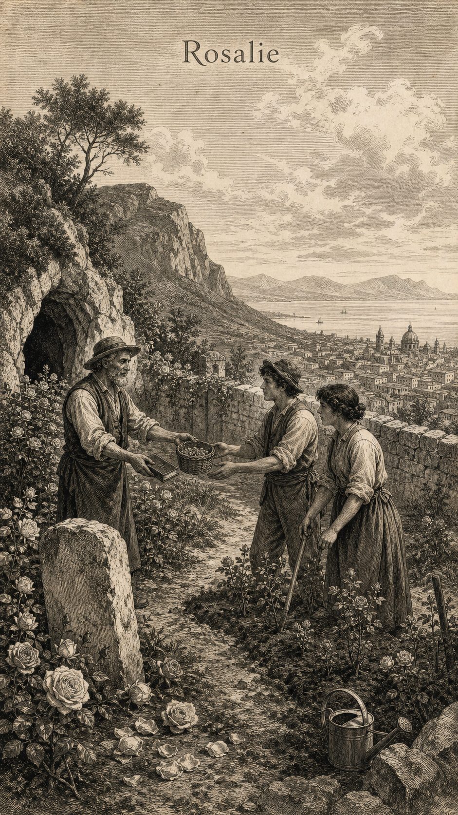 Illustration gravée du prénom Rosalie