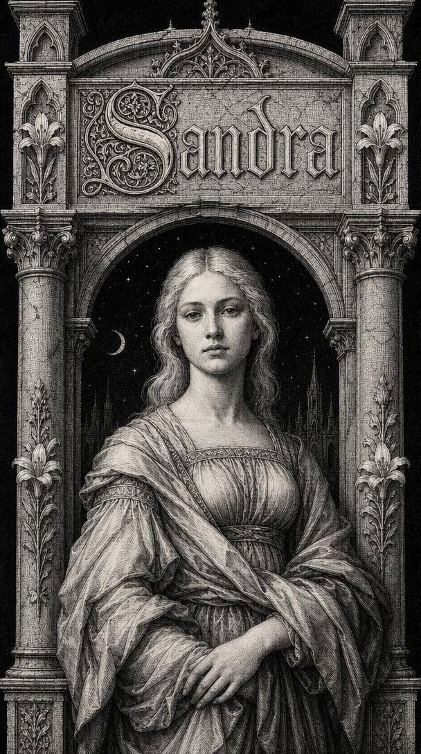 Illustration gravée du prénom Sandra